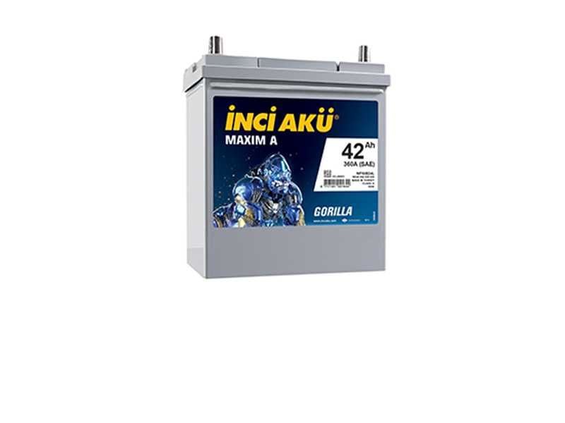 12V 42 Ah  İnci̇ Akü 360 En  Maxim A Gorilla İnce Kutup Honda